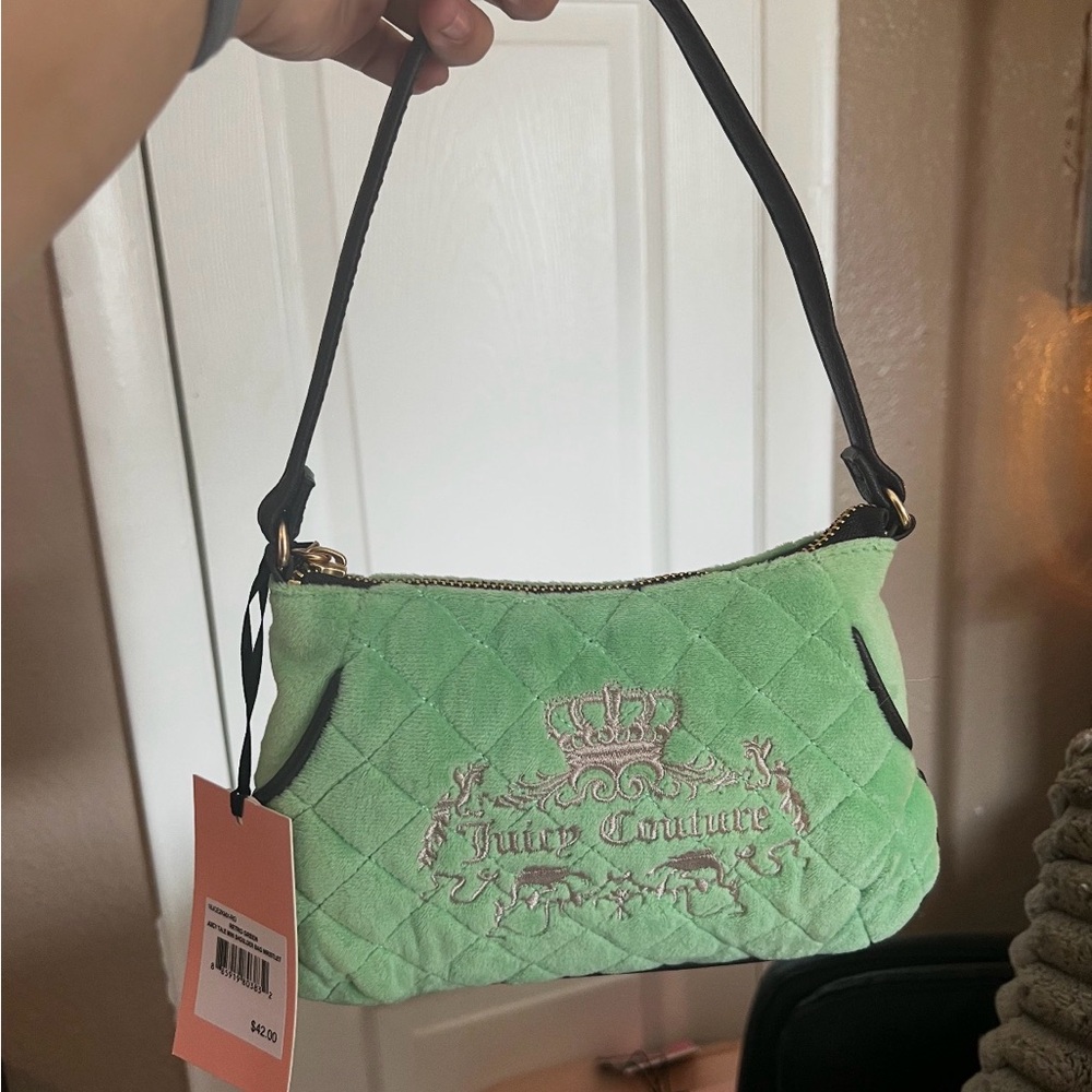 Juicy Couture Light Green Quilted Mini Shoulder Bag with Black Strap